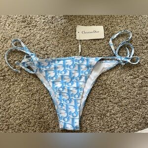 NWT ROSEGLAM BEAUTY Dina Bikini Bottom Blue White Lux Preppy Swim Italy Tie XL